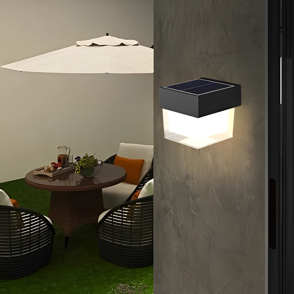 Square Round Waterproof LED Black Minimalist Solar Outdoor Wall Lights