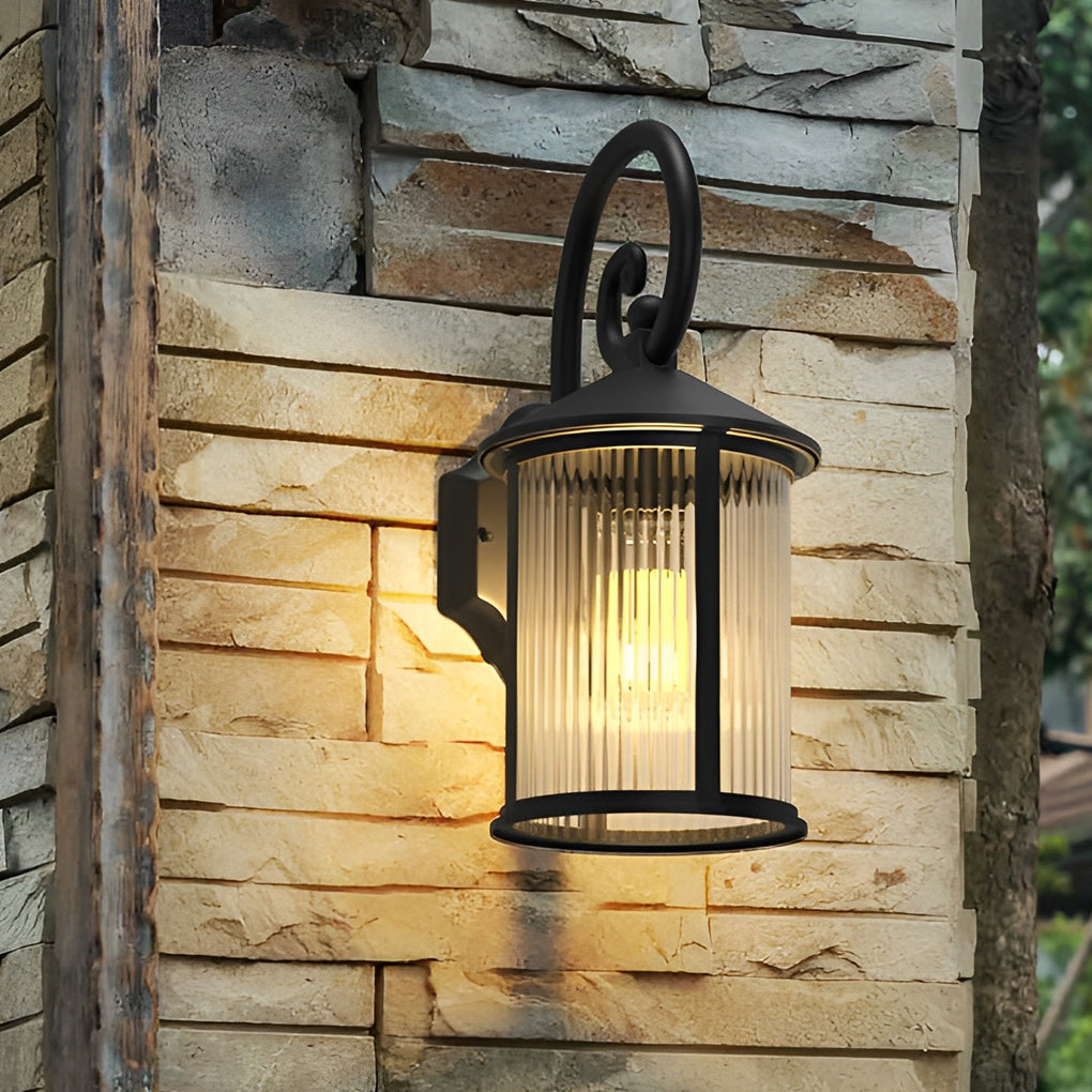 Waterproof Striped Glass Aluminum Black Retro Outdoor Wall Lights