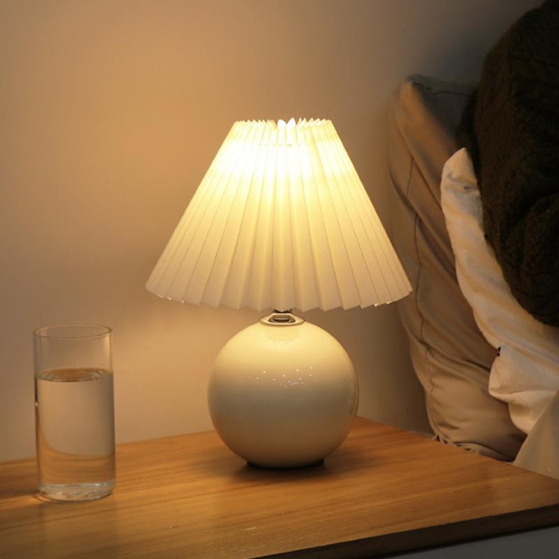 Modern White Globe Ceramic and Pleated Table Lamp