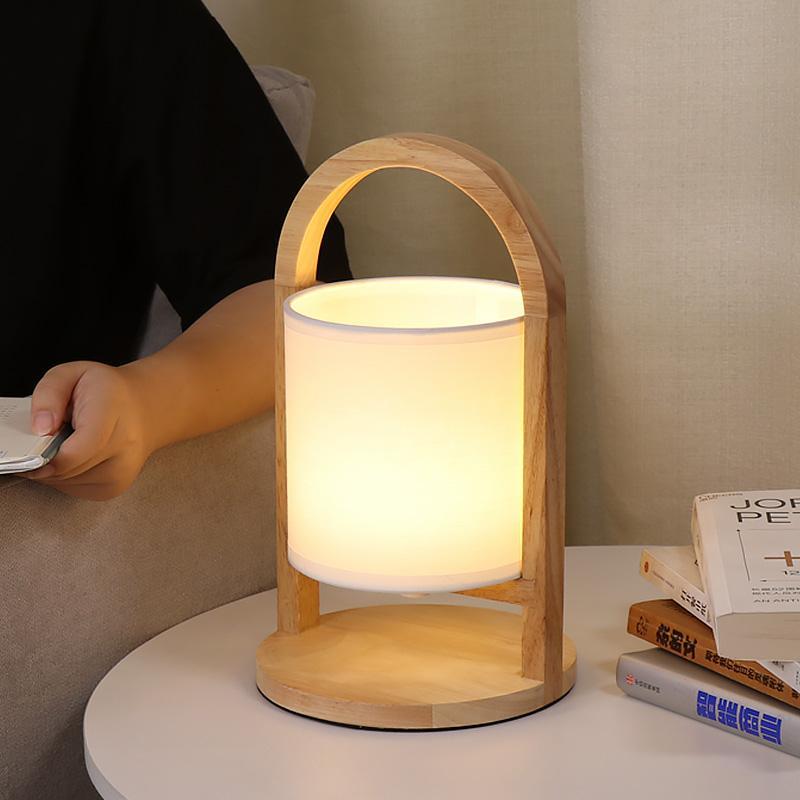 Battery Operated Wood Portable Accent Table Lamp