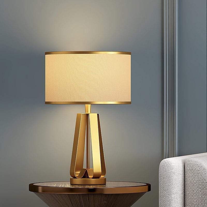 22 inch 1-Light Golden Faux Silk and Brass Geometric Table Lamp