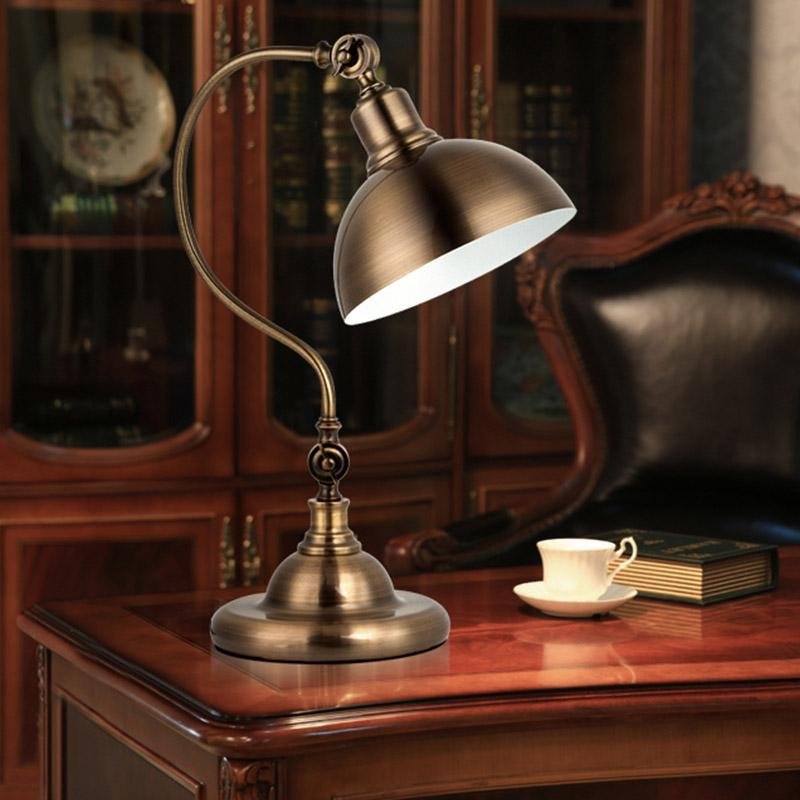 20'' Antique Metallic Adjustable Dome Shade LED Gooseneck Arm Desk Lamp