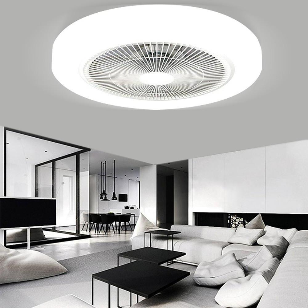 Rounded Linear Flush Mount Bladeless Ceiling Fans with Lights LED Living Room Ceiling Lights