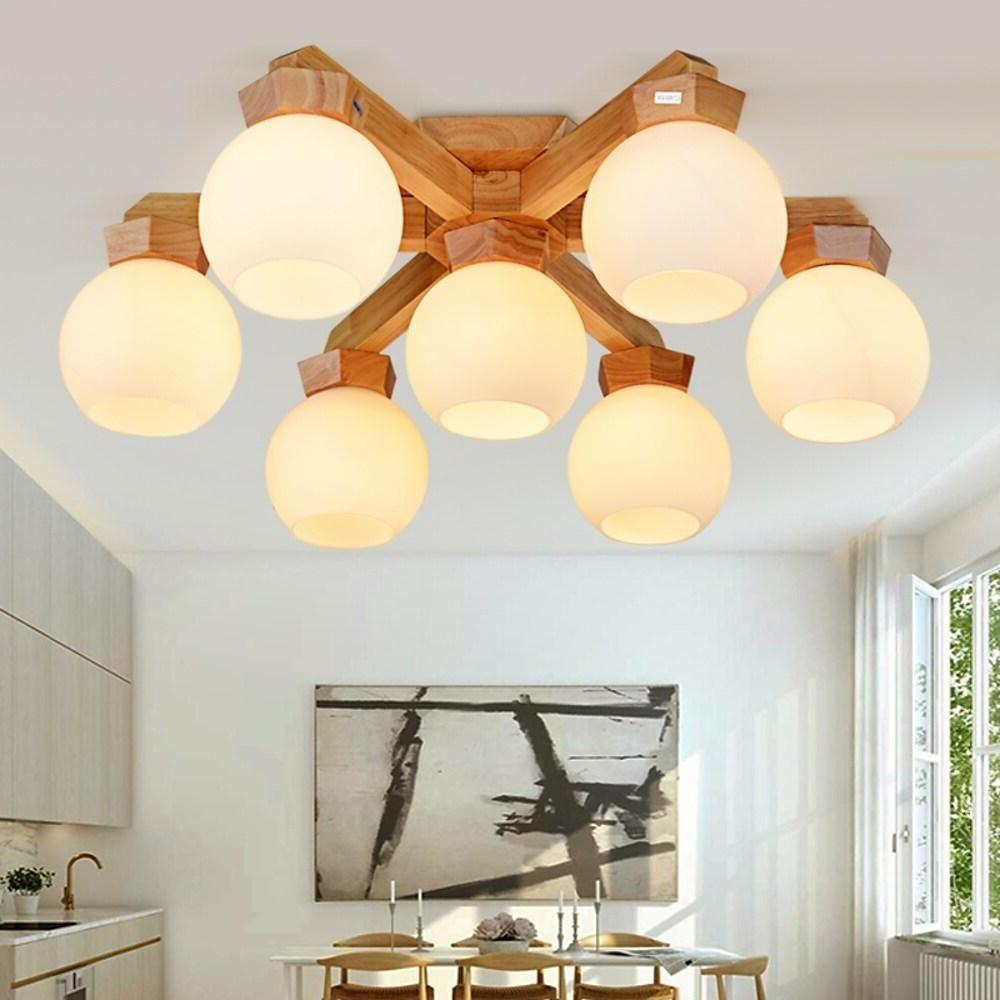 Nordic Style Modern Wood Chandelier LED Globe Chandelier