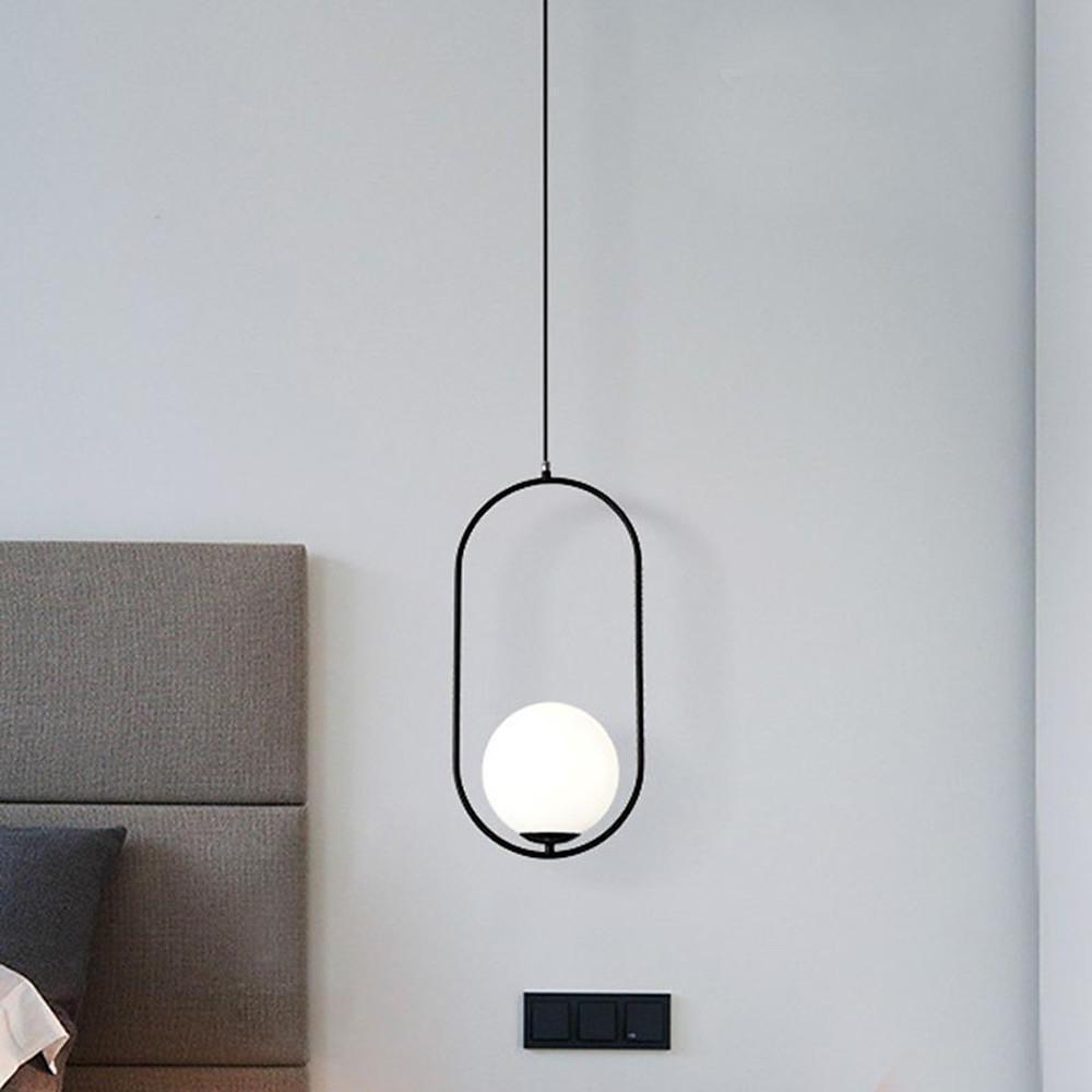 Rounded Rectangle Glass Globe LED Black Modern Pendant Light Island Lights