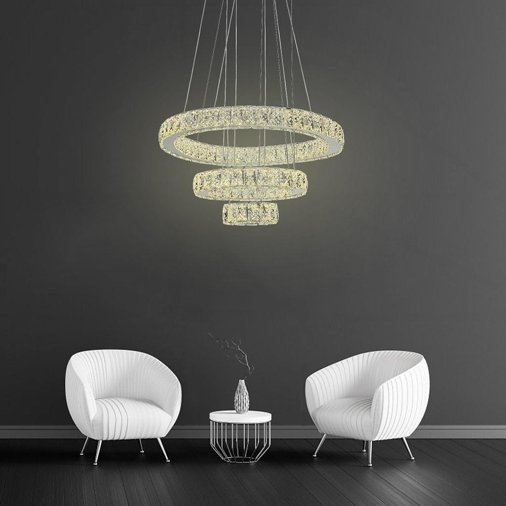 Modern 3 Tiers Circles Suspended Chandelier with Crystal Accents