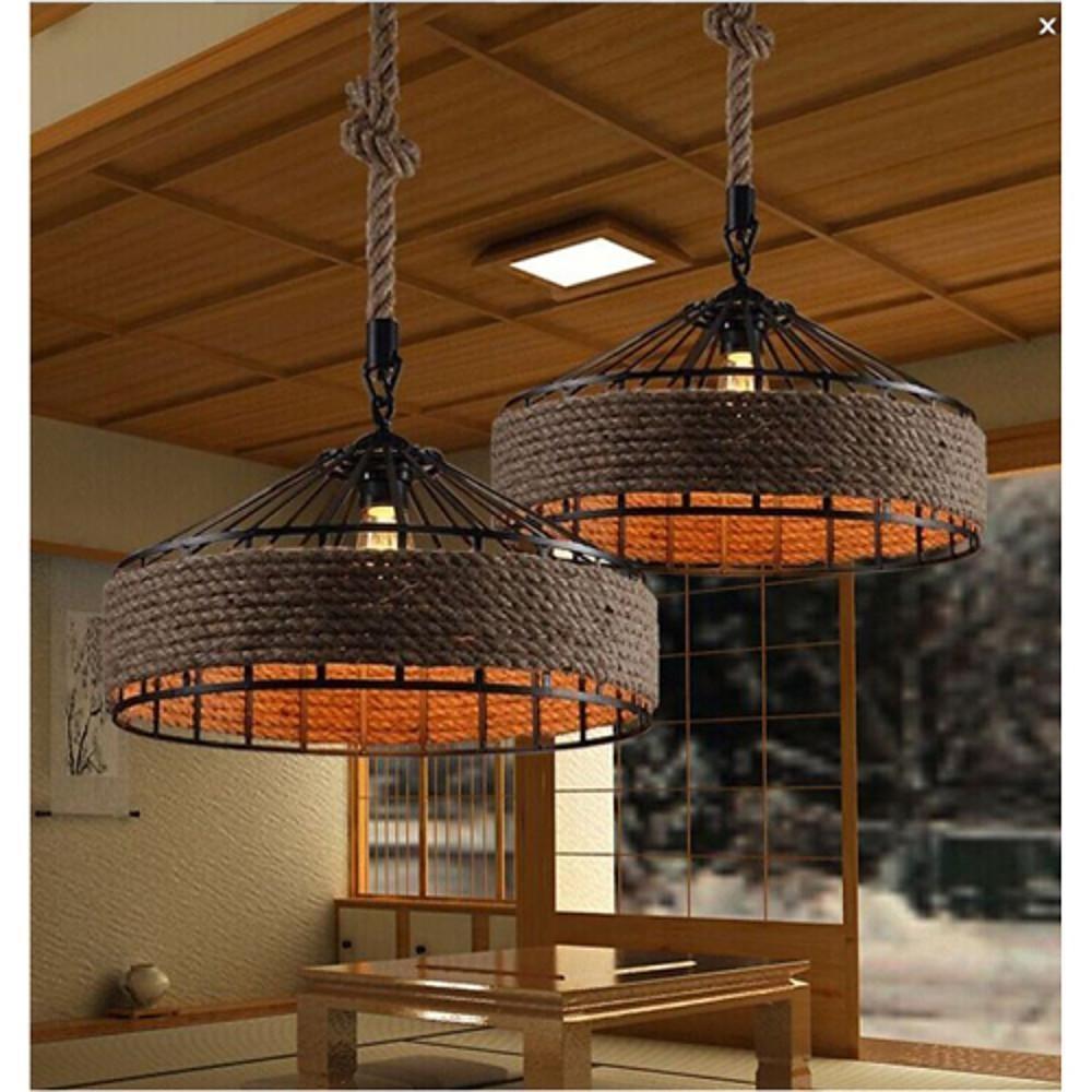 Circular Rope Wrapped Country Chandelier Hanging Lamp Pendant Light Island Lights