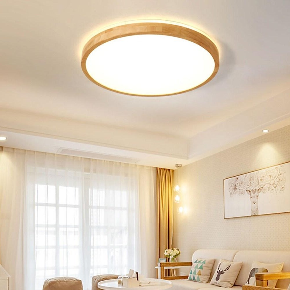 Circular Kitchen Flush Mount Lighting Bamboo Acrylic LED Living Room Ceiling Lights