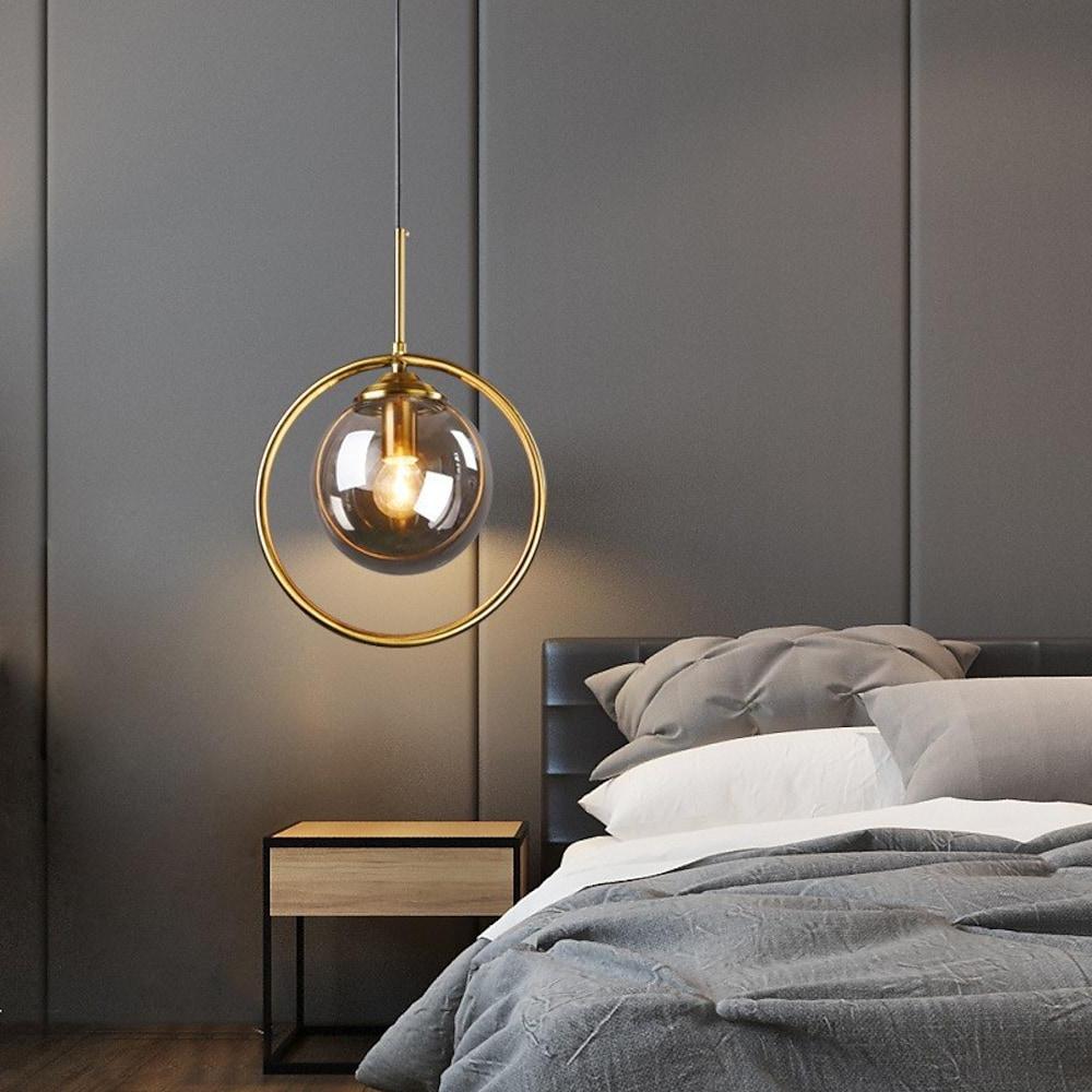 LED Bedside Lights Industrial Pendant Lights Nordic Style Metal Glass Circle Island Lights