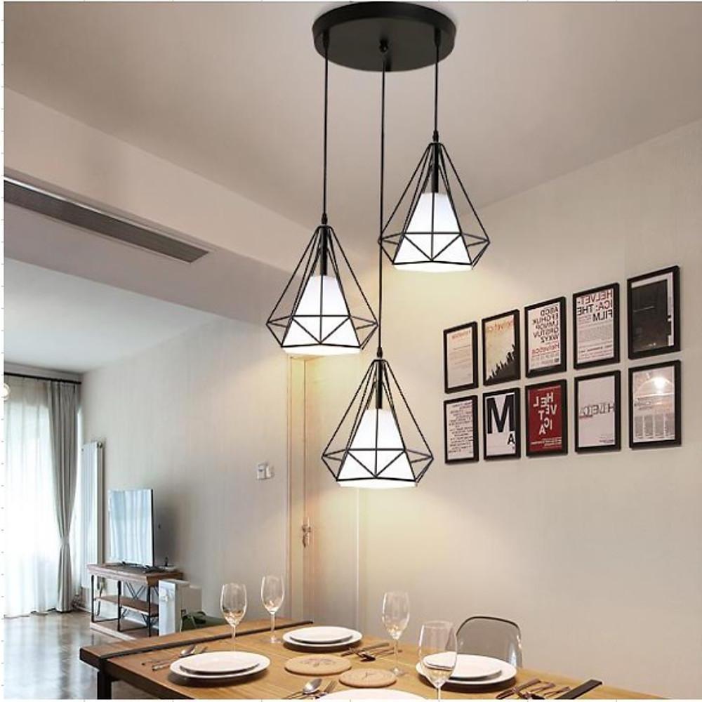 Geometrical Lantern Classic Island Pendant Lights Metal Fabric Ceiling Light