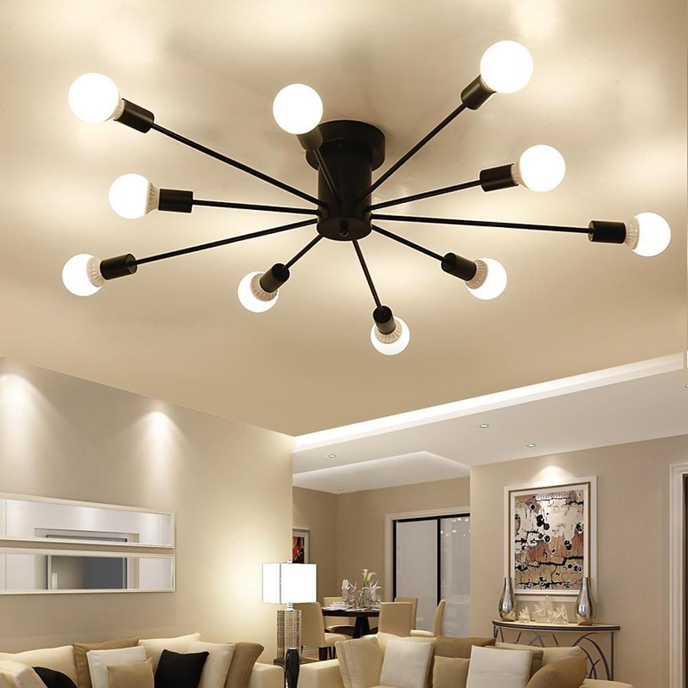 Metal Large Flush Mount Ceiling Light with 10 Sporadic Positioned LED Incandescent Lights