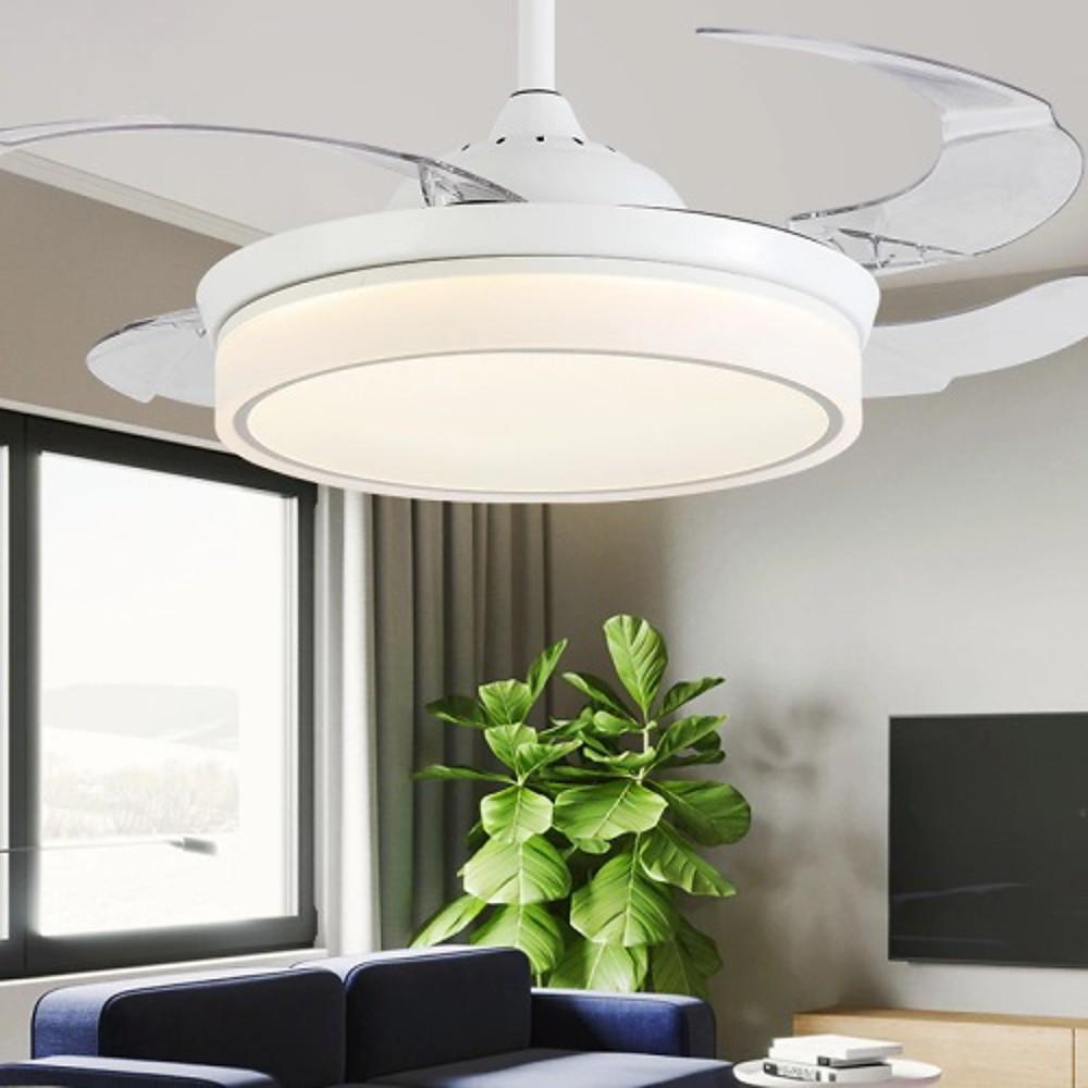 4 Blades White Retractable Ceiling Fan with Light