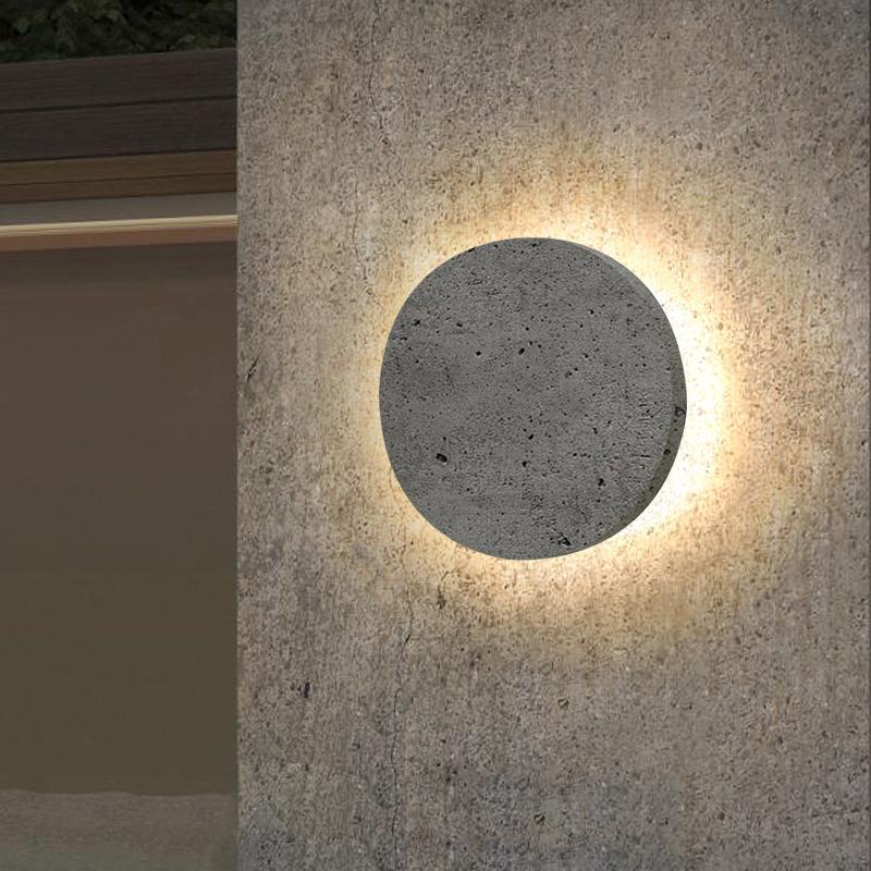 Outdoor Round Gray Concrete LED Wall Flush Lights Accent Landscape Lighting