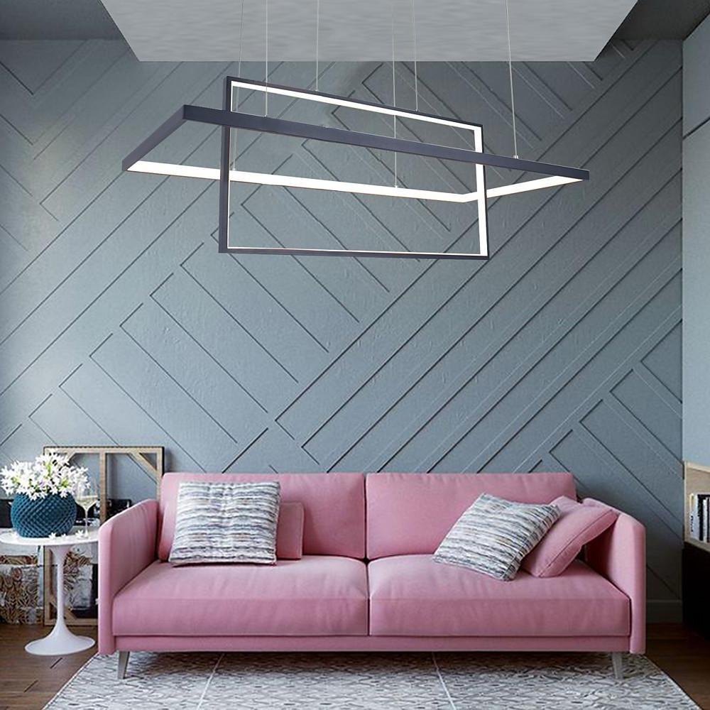 2 Rectangular LED Black Modern Pendant Lighting Hanging Ceiling Lights