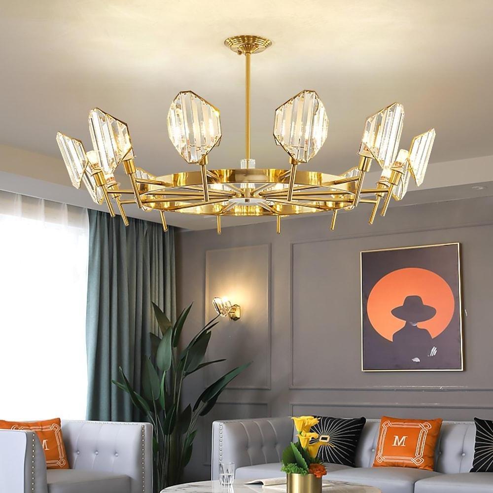 Brass Ring Frame Crystal Chandelier -  Gold Metal, Crystal Accents Pendant Lights