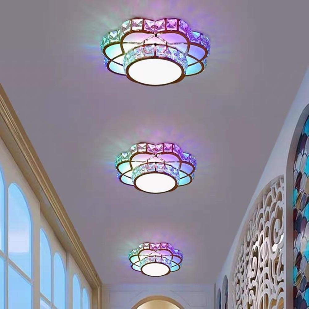 Flower Effect Metal Crystal LED Flush Mount Ceiling Light for Hallway Entryway Lighting