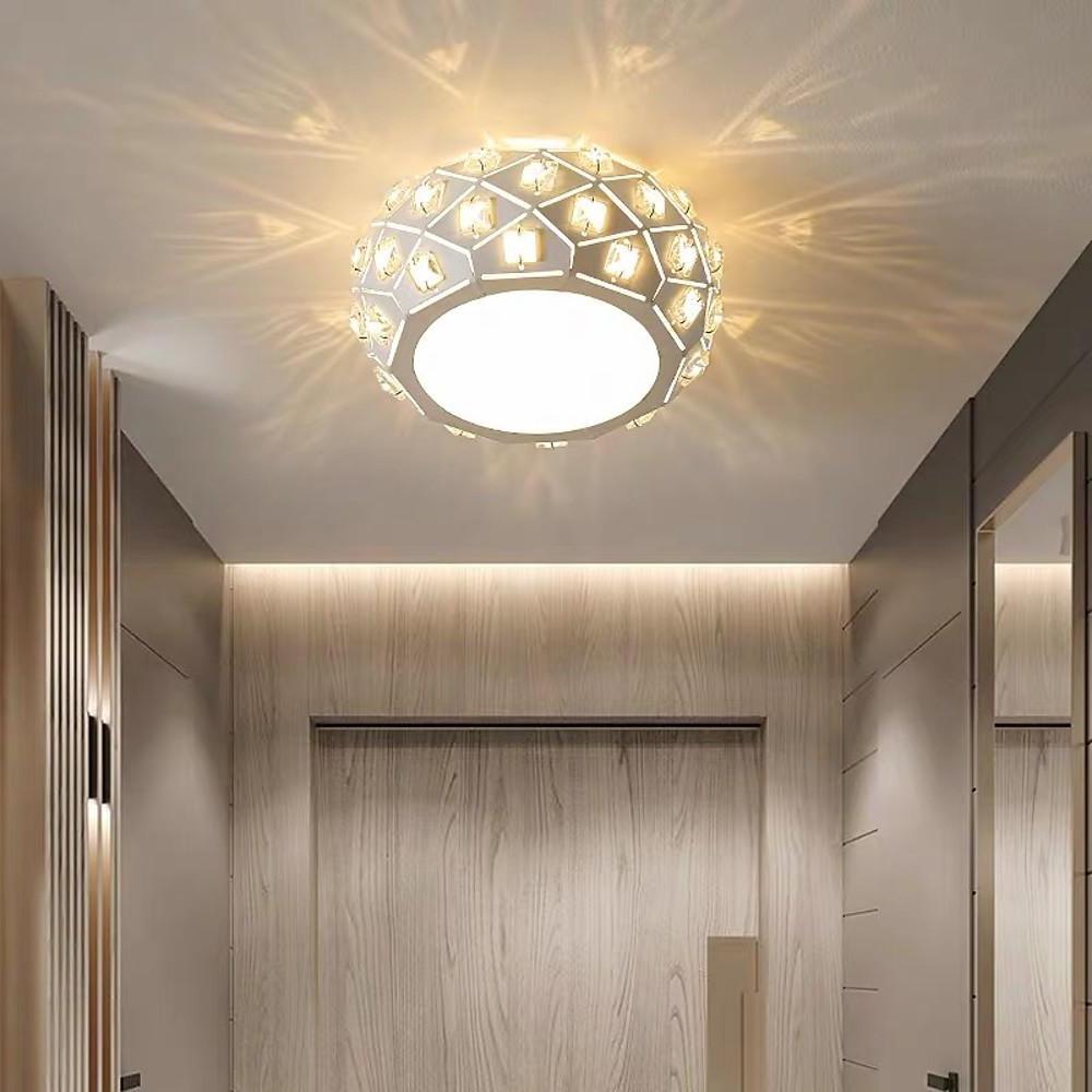 Metal Crystal Decorative LED Flush Mount Ceiling Light for Hallway Entryway