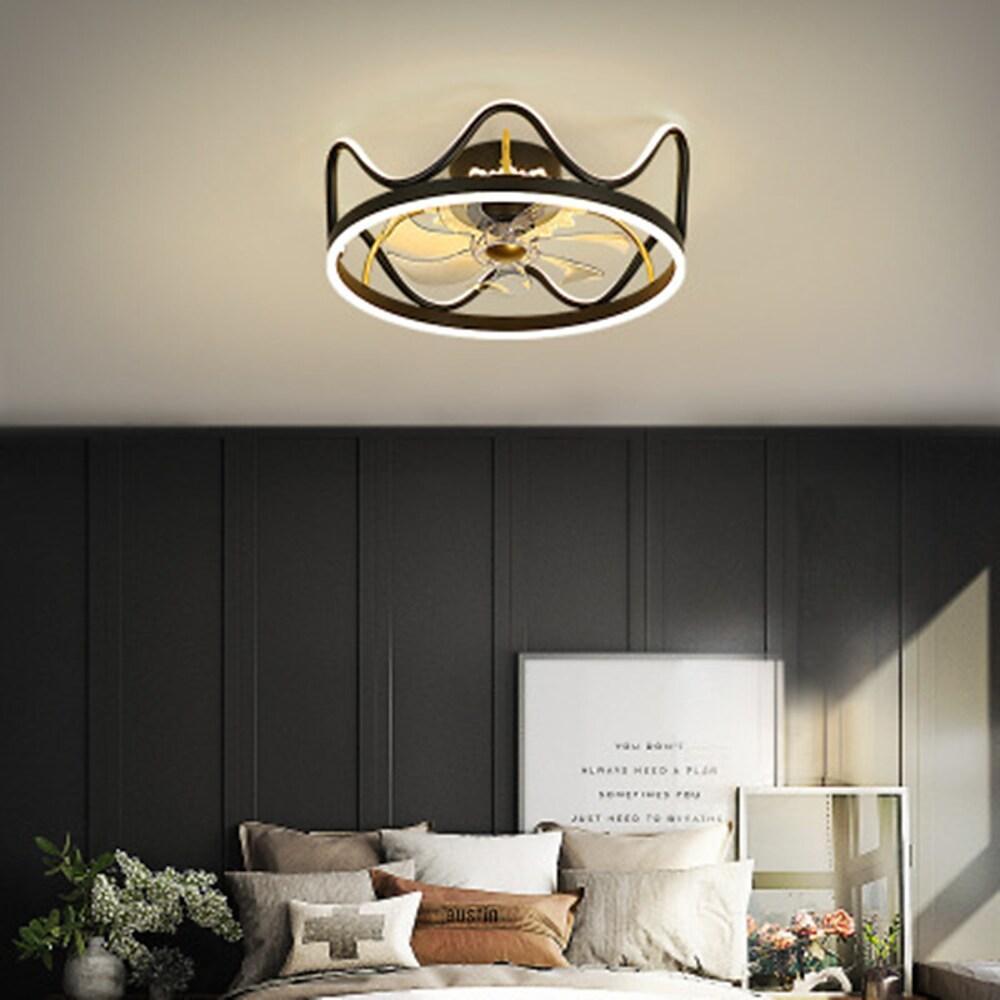 Crown Shapes Gold Black Ceiling Fan with Light