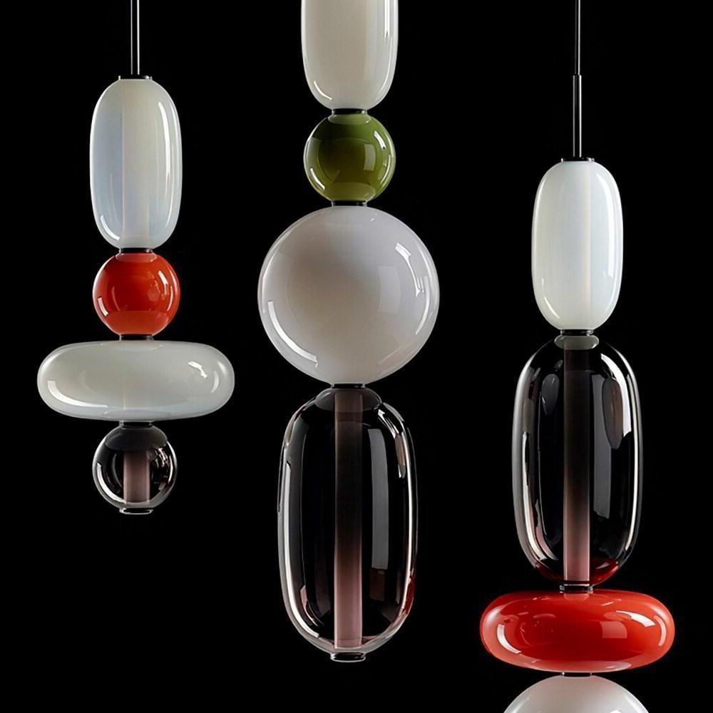 Multiple Shapes Colored Glass Pendant Light Metal Pendant Lighting