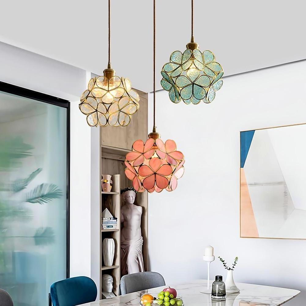 Ornate Flower Island Kitchen Pendant Lighting Copper Crystal Pendant Lighting