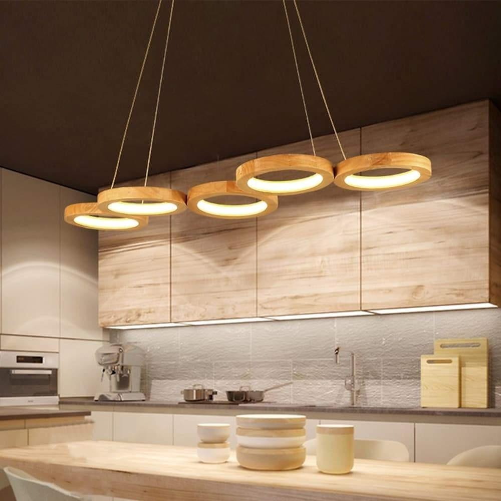 4 Circle Light Modern Wood Bamboo Acrylic Design Pendant Lighting LED Kitchen Lighting Dining Room Lighting Ceiling Light