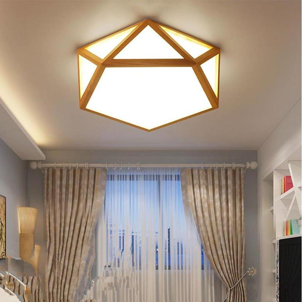 Geometric Shape Rustic Flush Mount Ceiling Light Bamboo Acrylic LED Light