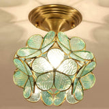 Candelabra Flower Hallway Flush Mount Lighting Copper Glass LED Ceiling Light