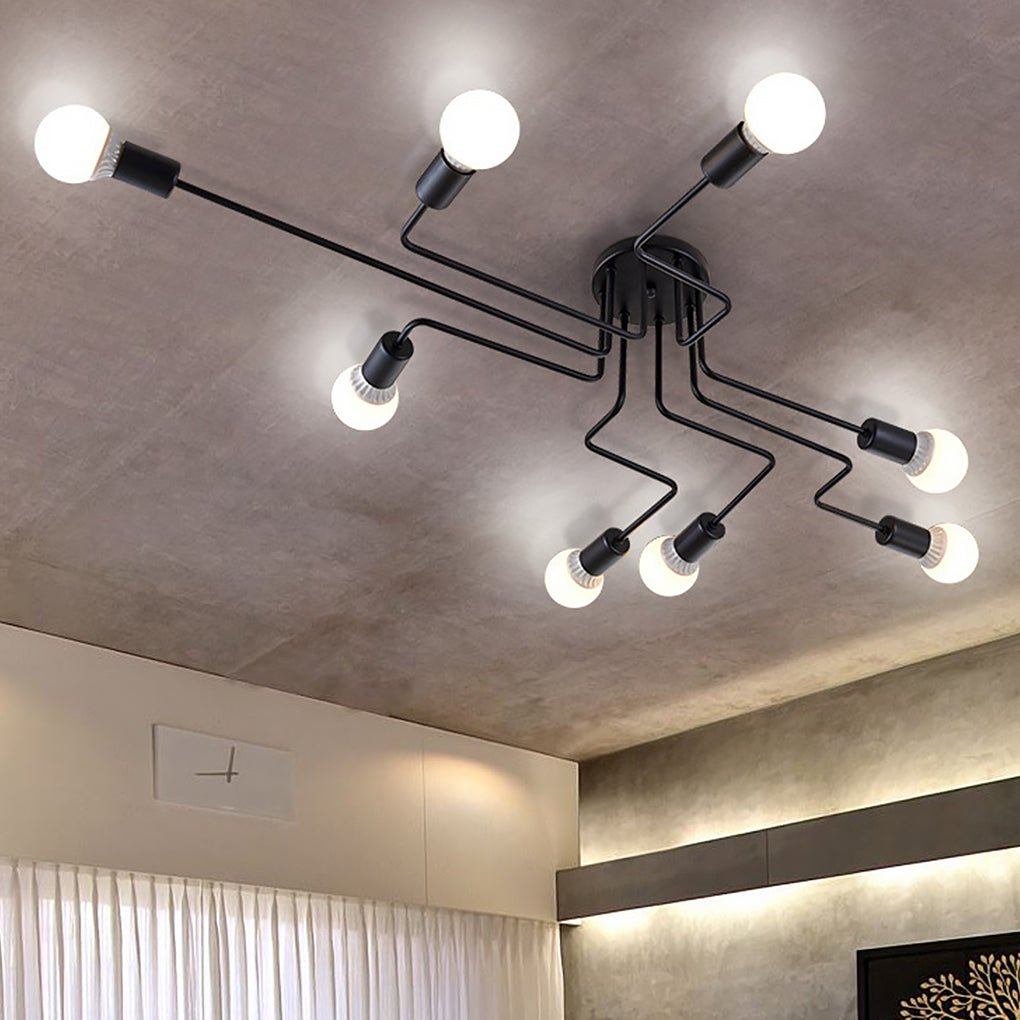 Retro Creative Industrial Style LED Three-color Light Ceiling Lamp with 8 Light Heads