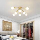 8 Light Cluster Gold Flush Mount Light Modern Metal LED Ceiling Light