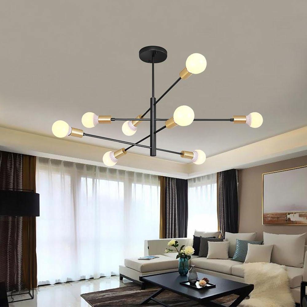 Modern Sputnik Chandelier Living Room Black Linear Chandelier 8 Bulbs