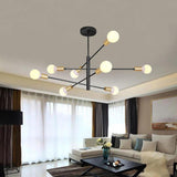 Modern Sputnik Chandelier Living Room Black Linear Chandelier 8 Bulbs