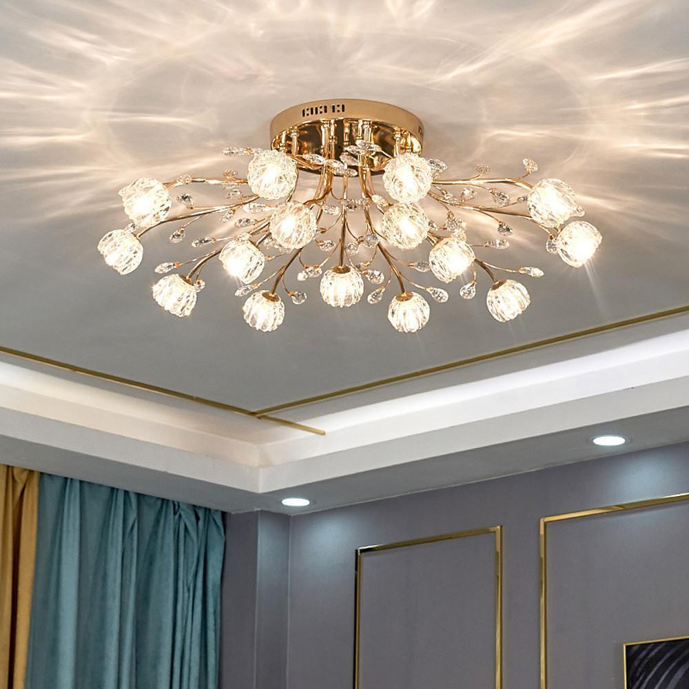 Globe Flush Mount Ceiling Light Glass Crystal Cluster LED Light