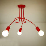 Simplistic Painted Metal Modern Chandelier Exposed Twisted Stem Lights