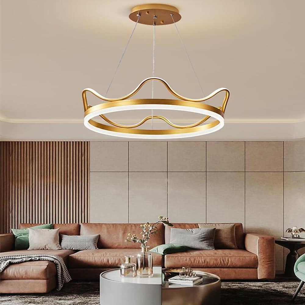 Dimmable Crown Chandelier Pendant  LED Aluminum Acrylic Living Room Ceiling Lights