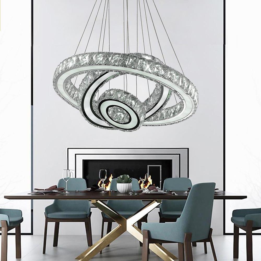 Contemporary 3 Ring Pendant Electroplated Crystal Chandeliers