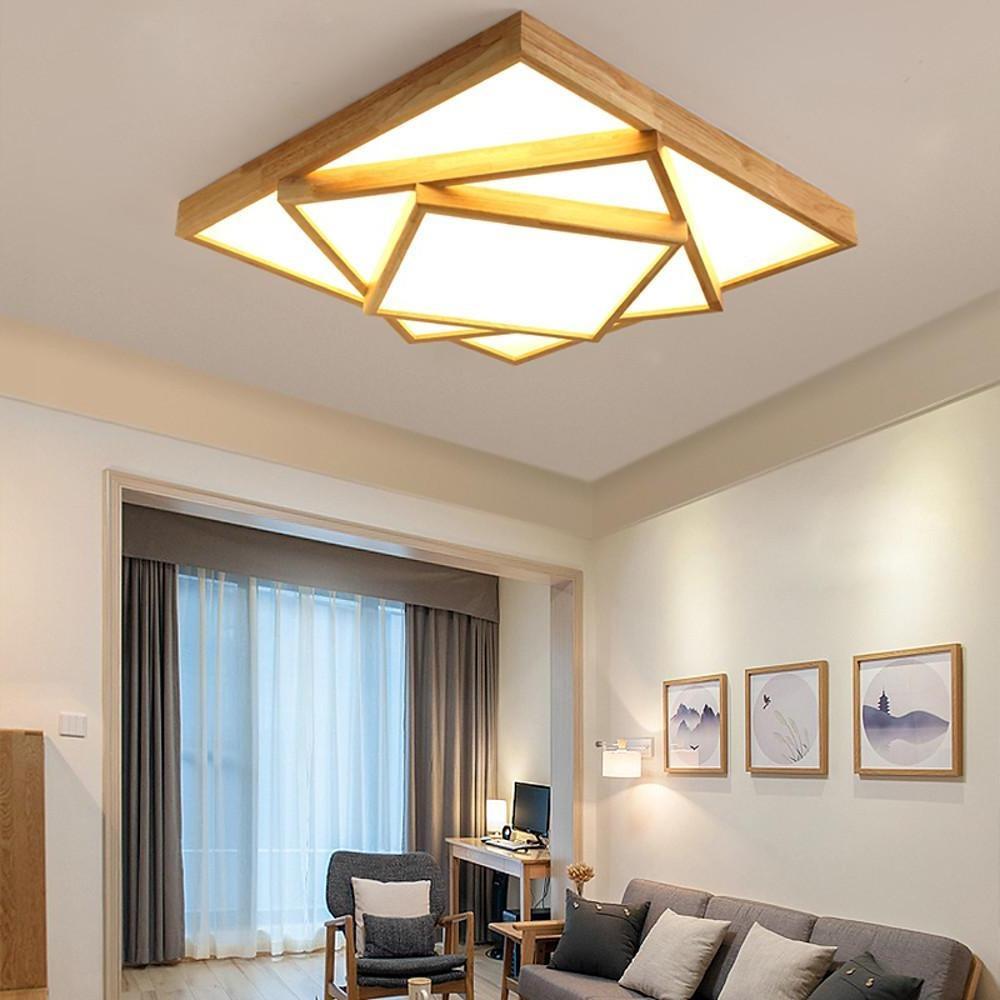 Artistic Wood Squares Dimmable LED Nordic Ceiling Light Flush Mount Lighting