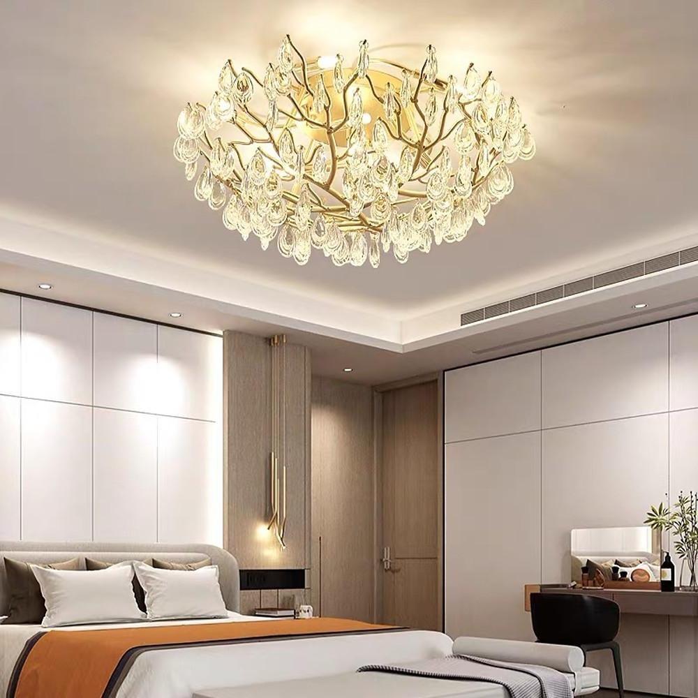 Crystal Contemporary Chandeliers Gold Bedroom Chandelier with10 LED Bulbs