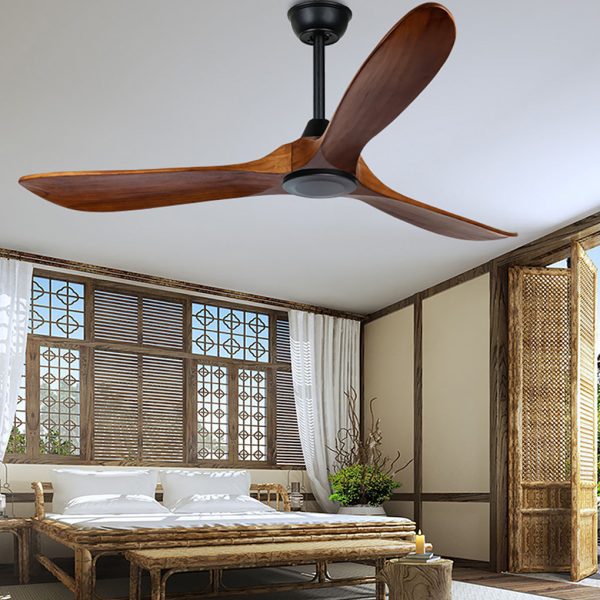 Retro Solid Wood Frequency Conversion Silent Dimming Ceiling Fan with Lights - Image 2