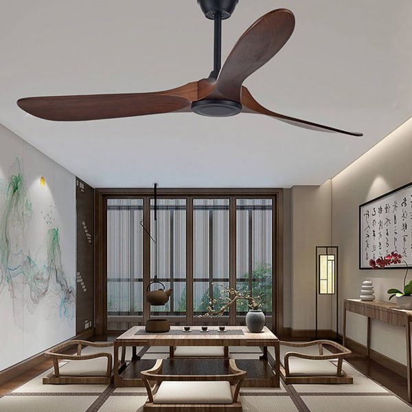 Retro Solid Wood Frequency Conversion Silent Dimming Ceiling Fan with Lights - Image 5