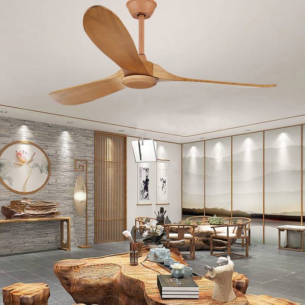 Retro Solid Wood Frequency Conversion Silent Dimming Ceiling Fan with Lights - Image 6