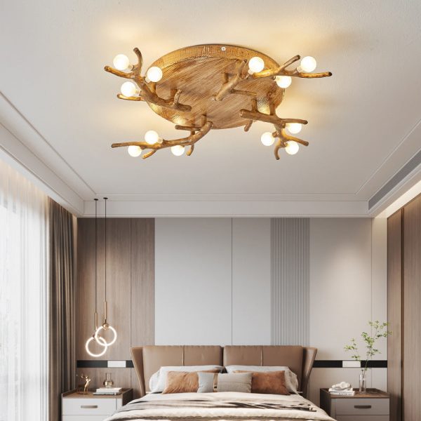 Contemporary Scandinavian Polymer Tree Branch Texture Glass Ball Shade 9/12/15-Light Semi-Flush Mount Ceiling Light For Living Room - Image 2