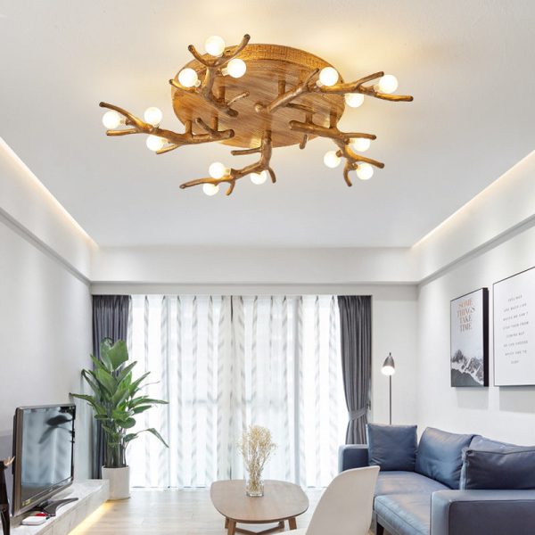 Contemporary Scandinavian Polymer Tree Branch Texture Glass Ball Shade 9/12/15-Light Semi-Flush Mount Ceiling Light For Living Room - Image 11