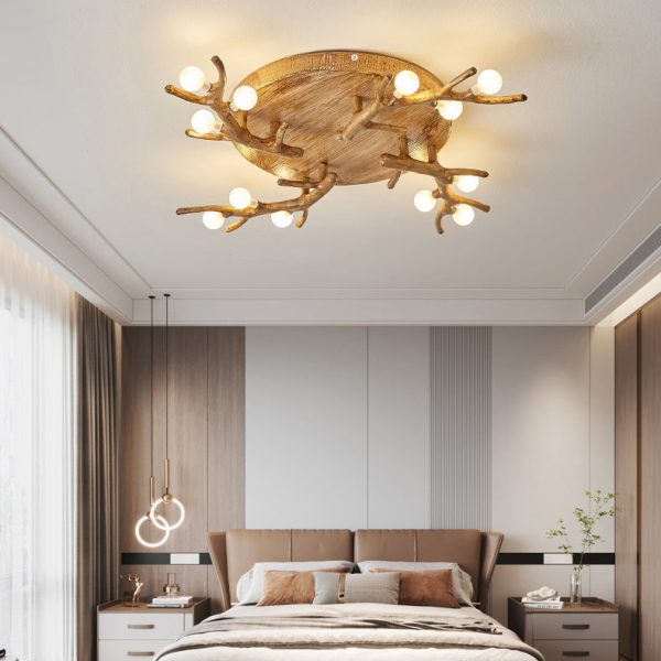 Contemporary Scandinavian Polymer Tree Branch Texture Glass Ball Shade 9/12/15-Light Semi-Flush Mount Ceiling Light For Living Room - Image 9