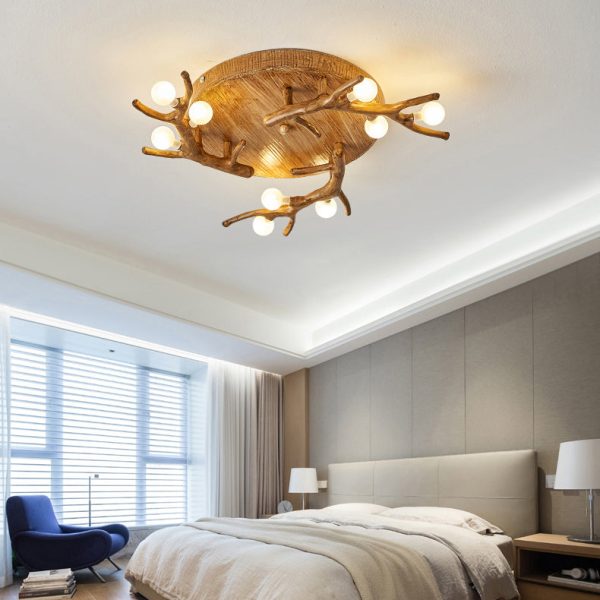 Contemporary Scandinavian Polymer Tree Branch Texture Glass Ball Shade 9/12/15-Light Semi-Flush Mount Ceiling Light For Living Room - Image 10