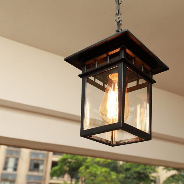 Outdoor European Square Cage Aluminum Glass 1-Light Waterproof Patio Pendant Light - Image 5