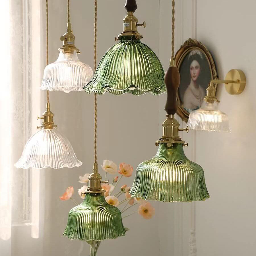 01-07038758-928b-4995-8a86-617105e05ff9.jpg Nordic Modern Minimalist Flower Copper Walnut Glass 1-Light Pendant Light - Image 1