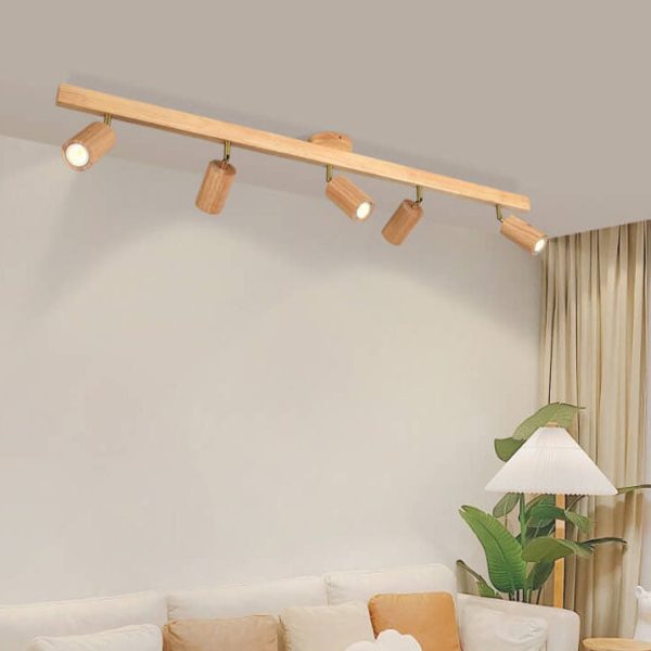 Japanese Minimalist Wooden Track Lighting LED 2/3/4/5 Light Semi-Flush Mount Ceiling Light - Image 6