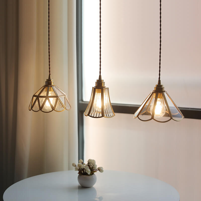 01-0973f291-08c7-4d0d-8de9-c120f8bfc704.jpg Japanese Vintage Cone Geometric Glass Copper 1-Light Pendant Light - Image 1