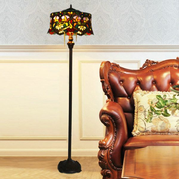 Traditional Tiffany Lily Stained Glass Yurt Shape 2-Light Standing Floor Lamp For Study - Image 2