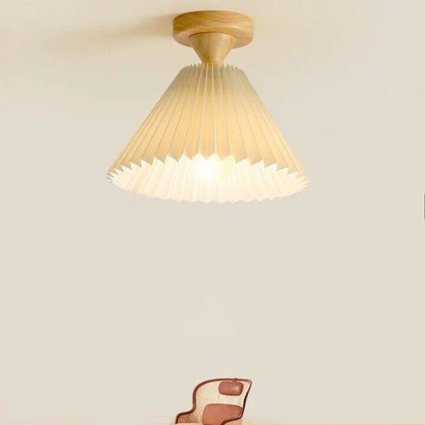 Japanese Simple Log Pleated Umbrella Cone 1-Light Semi-Flush Mount Ceiling Light - Image 12
